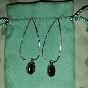 Silver Tone Teardrop Wire Earrings with Silver Accent